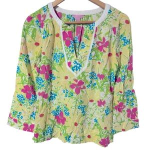 LILLY PULITZER Blouse Tunic Length Floral Cotton Women’s Size Small